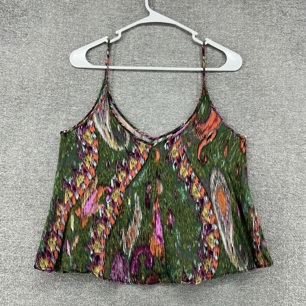 Zara Strappy Tank Cropped Top Women Size Medium Green Fuchsia Casual Summer